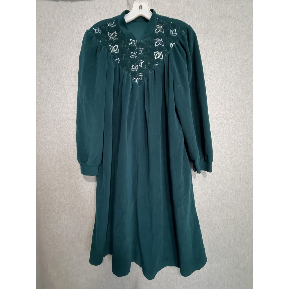 Vintage Vanity Fair Gown Womens Small Green‎ Velour Embroidered Kaftan 80s